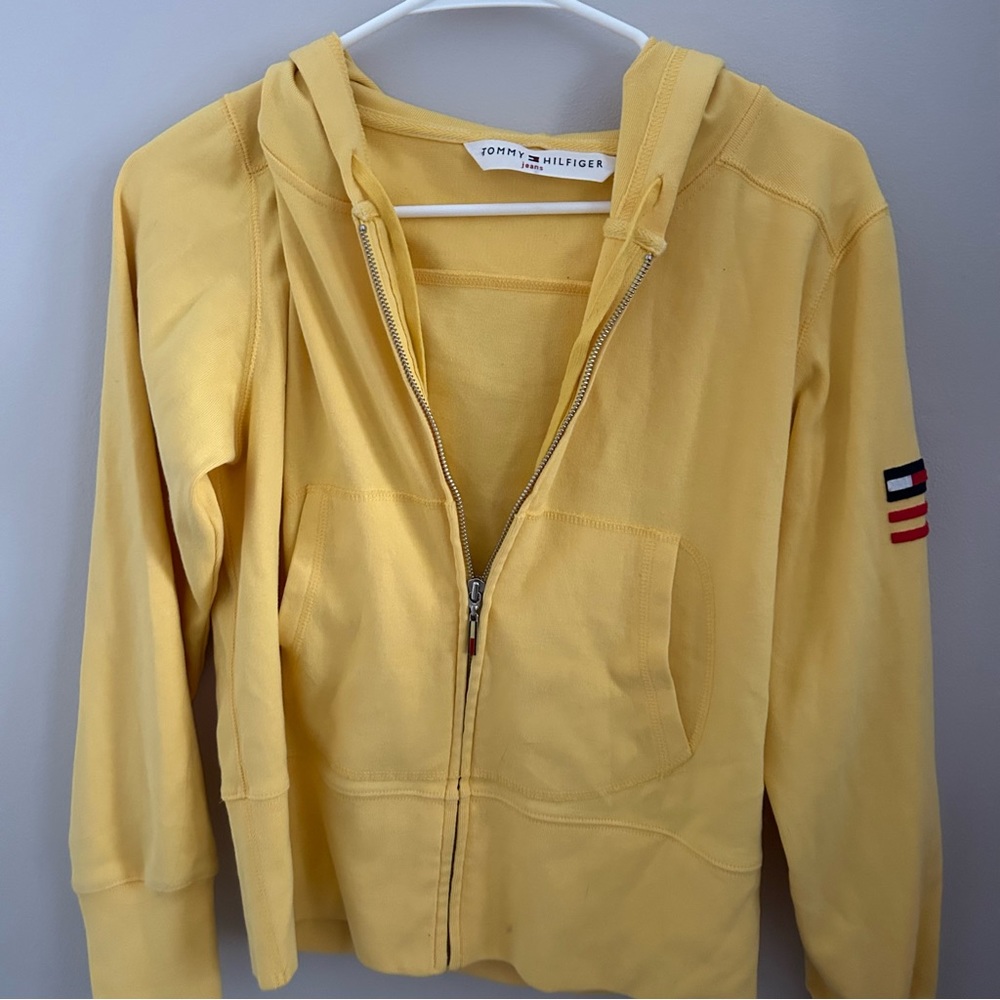 tommy hilfiger yellow zip up hoodie